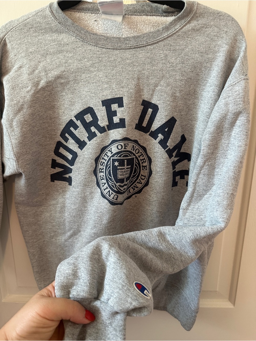 Champion Gray Notre Dame Crewneck Sweatshirt with Navy Print - Picture 4 of 4